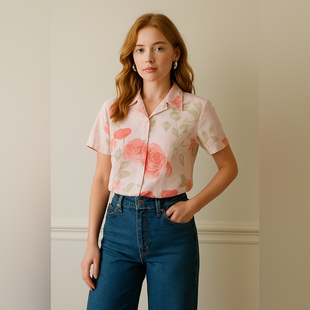 Vintage pink floral button down top